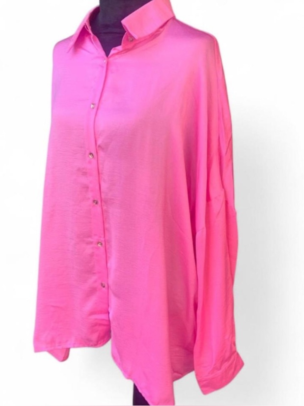 Oversized Corporate Core Drop Shoulder Pink Button Up Long Sleeve Top - Picture 3 of 6